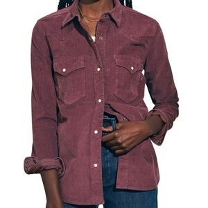 Faherty Stretch Cord Western Shirt XL Catawba Grape Purple Burgundy Snap Button